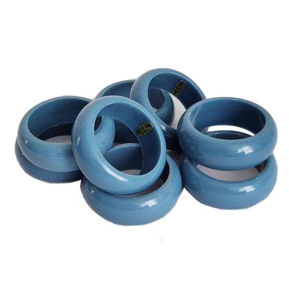 Vintage Retro Napkin Rings Set of 8 Plastic Taiwan Nautical Beach Birthday Blue - Picture 1 of 7